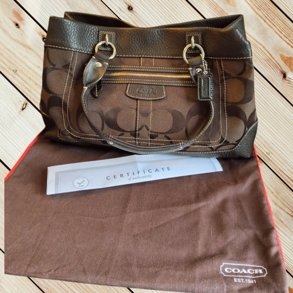 Coach Brown Penelope Satchel - COA - Dust Bag - Pebbled Leather Signature Canvas - Picture 7 of 10